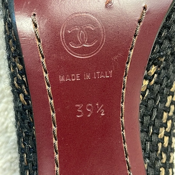 Vintage Chanel Tweed Squared Pointed Toe Lace Up Oxford Heels Sz 39.5 - Picture 13 of 15